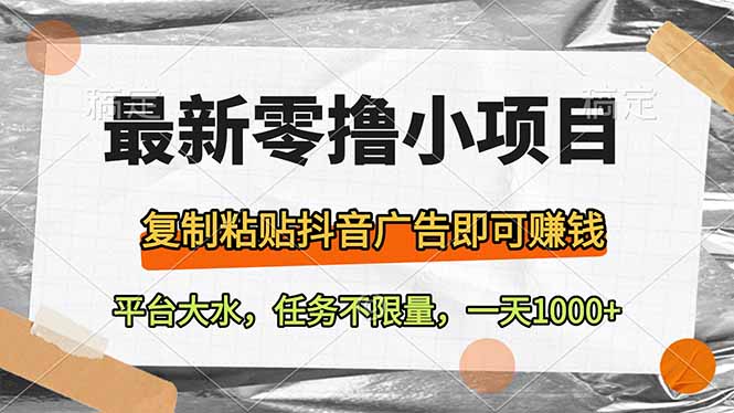 最新零撸小项目，复制粘贴抖音广告即可赚钱，平台大水，任务不限量，一...-鑫梵淘