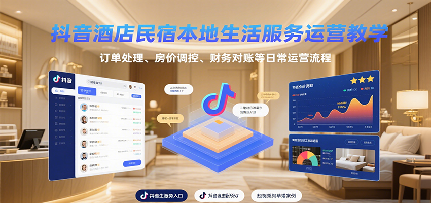 抖音酒店民宿本地生活服务运营教学，订单处理、房价调控、财务对账等日常运营流程-鑫梵淘