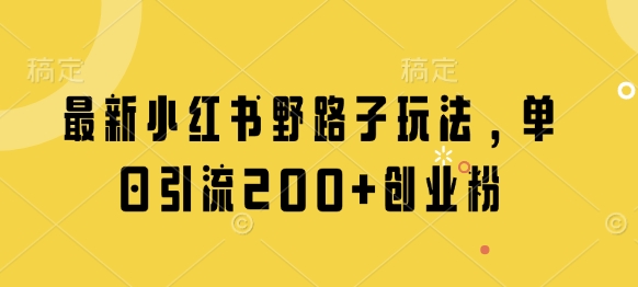 最新小红书野路子玩法，单日引流200+创业粉-鑫梵淘
