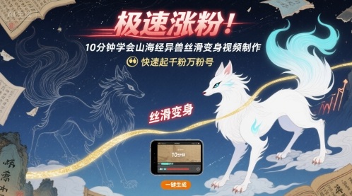 极速涨粉！10分钟学会山海经异兽丝滑变身视频制作，快速起千粉万粉号-鑫梵淘