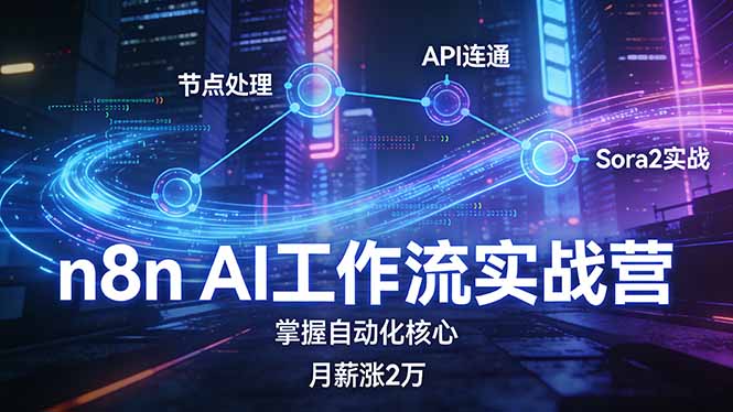 n8n AI工作流实战营，节点处理+API连通+Sora2实战，掌握自动化核心月薪涨2万-鑫梵淘
