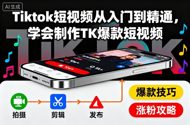 Tiktok短视频从入门到精通，学会制作TK爆款短视频-鑫梵淘