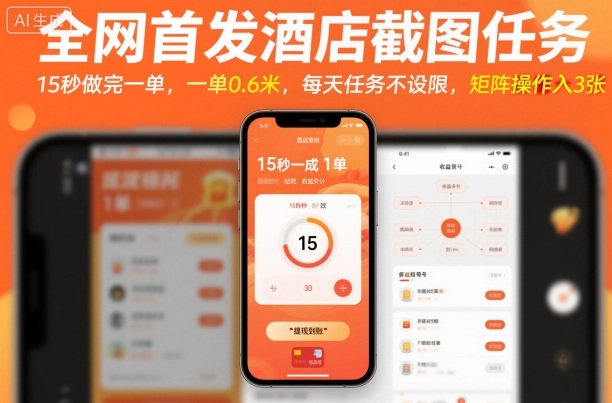 全网首发酒店截图任务，15秒做完一单，一单0.6米，每天任务不设限，矩阵操作日入3张【揭秘】-鑫梵淘