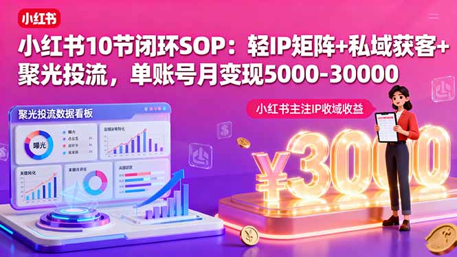 小红书10节闭环SOP：轻IP矩阵+私域获客+聚光投流，单账号月变现5000-30000-鑫梵淘