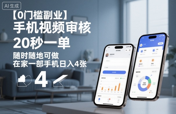 【0门槛副业】手机视频审核，20秒一单，随时随地可做，在家一部手机日入4张【揭秘】-鑫梵淘