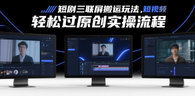 短剧三联屏搬运玩法，短剧搬运轻松过原创实操流程-鑫梵淘