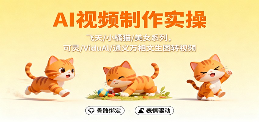 AI视频制作实操，飞天/小橘猫/美女系列，可灵/ViduAl/通义万相文生图转视频-鑫梵淘