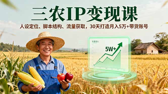三农IP变现课，人设定位、脚本结构、流量获取，30天打造月入5万+带货账号-鑫梵淘