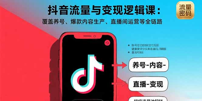 抖音流量与变现逻辑课：覆盖养号、爆款内容生产、直播间运营等全链路-鑫梵淘