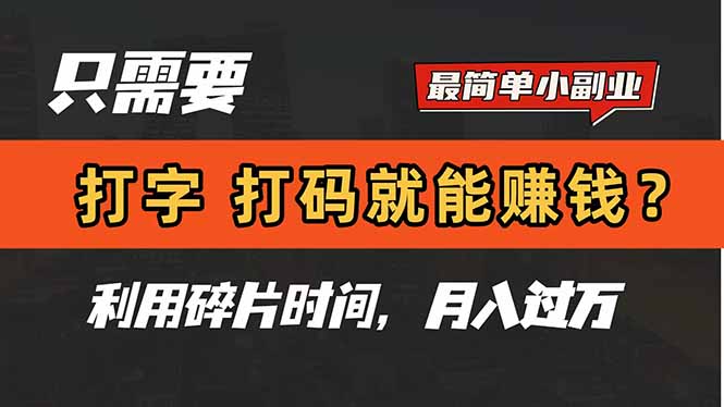 只需要打字，打码，就能赚钱？简单的赚钱小副业，利用碎片时间，月入过万-鑫梵淘