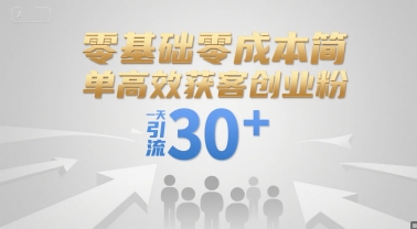 零基础零成本简单高效获客创业粉，一天引流30+-鑫梵淘