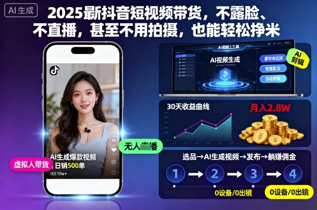 2025最新抖音短视频带货，不露脸、不直播，甚至不用拍摄，也能轻松挣米-鑫梵淘