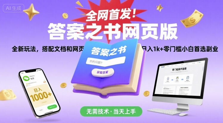 全网首发！答案之书网页版，全新玩法，搭配文档和网页，日入1k+零门槛小白首选副业【揭秘】-鑫梵淘
