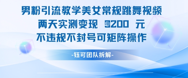 男粉引流教学美女常规跳舞视频两天实测变现1k+，不违规不封号可矩阵操作-鑫梵淘