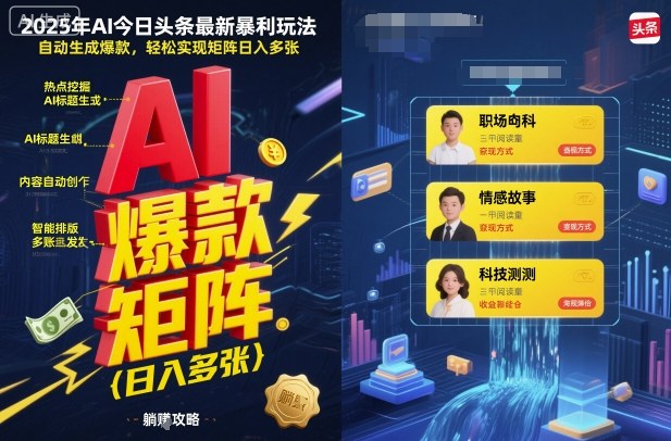 2025年AI今日头条最新暴利玩法，自动生成爆款，轻松实现矩阵日入多张-鑫梵淘