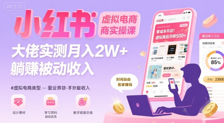 小红书虚拟电商，大佬实测月入2W+，实现被动收入-鑫梵淘