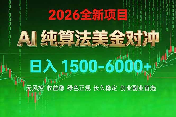 2026 全新美金对冲项目，不套平台赠金，不封号，纯算法对冲，日入 1500-6000+-鑫梵淘