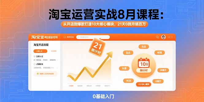 淘宝运营实战8月课程：从开店到爆款打造10大核心模块，21天0到月销百万-鑫梵淘