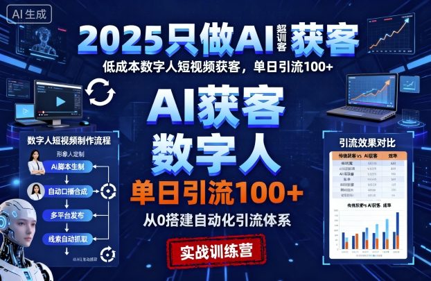 2025只做AI获客，AI超级获客实训营，低成本数字人短视频获客，单日引流100+-鑫梵淘