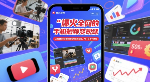 爆火全网的手机短视频变现课，0基础教你拍摄剪辑涨粉运营变现，用一部手机挣钱-鑫梵淘