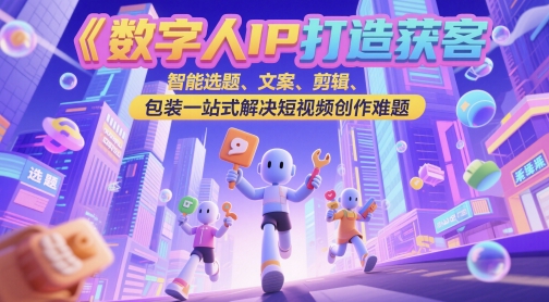 数字人IP打造获客变现实操课，智能选题、文案、剪辑、包装一站式解决短视频创作难题-鑫梵淘