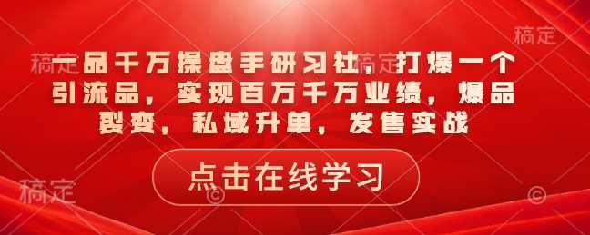 一品千万操盘手研习社，打爆一个引流品，实现百万千万业绩，爆品裂变，私域升单，发售实战-鑫梵淘