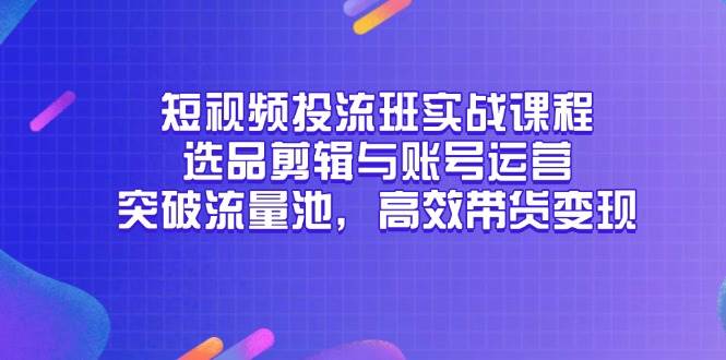 （14868期）短视频投流班实战课程，选品剪辑与账号运营，突破流量池，高效带货变现-鑫梵淘