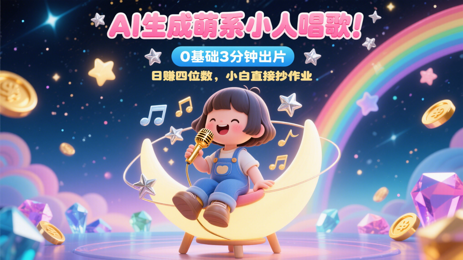 AI生成萌系小人唱歌！0基础3分钟出片，28个作品涨粉9万，日赚四位数，小白直接抄作业-鑫梵淘