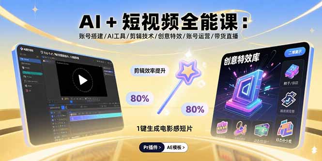 AI+短视频全能课：账号搭建/AI工具/剪辑技术/创意特效/账号运营/带货直播-鑫梵淘