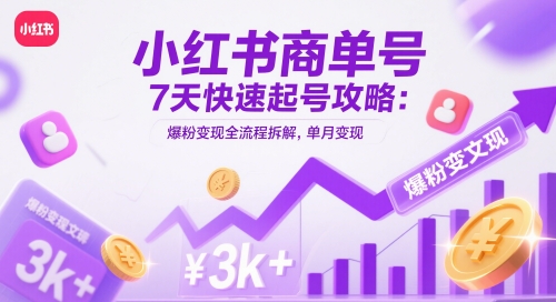小红书商单号7天快速起号攻略：爆粉变现全流程拆解，单月变现3k+-鑫梵淘