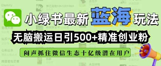 小绿书无脑搬运引流，全自动日引500精准创业粉，微信生态内又一个闷声发财的机会-鑫梵淘