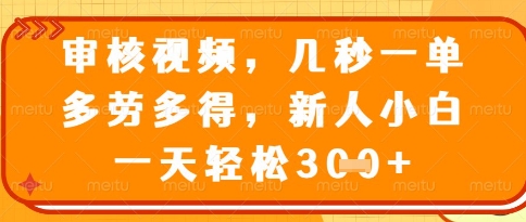 视频审核员，几秒一单，不限时间，不限地点，多做多得，新人小白一天轻松几张+【揭秘】-鑫梵淘