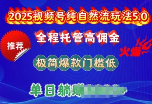 2025视频号纯自然流玩法5.0，全程托管高佣金，极简爆款门槛低，单日收益多张【揭秘】-鑫梵淘