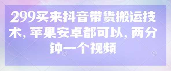 299买来抖音带货搬运技术，苹果安卓都可以，两分钟一个视频-鑫梵淘