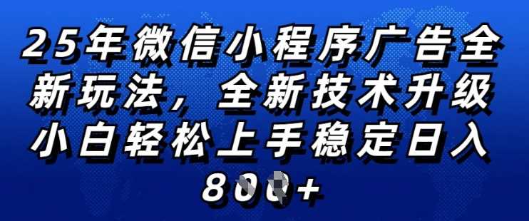 2025年微信小程序全新玩法纯小白易上手，稳定日入多张，技术全新升级，全网首发【揭秘】-鑫梵淘
