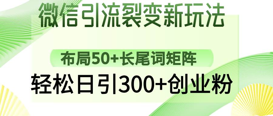 （14451期）微信引流裂变新玩法：布局50+长尾词矩阵，轻松日引300+创业粉-鑫梵淘