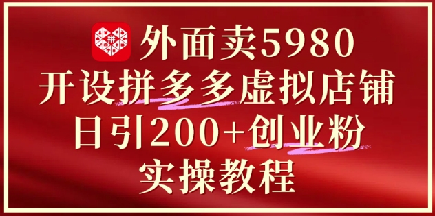 外面卖5980开设拼多多虚拟店铺：单日引流200+创业付费粉实战教程-鑫梵淘