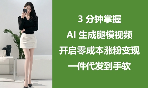 3分钟掌握AI生成腿模视频，开启零成本涨粉变现，一件代发到手软-鑫梵淘