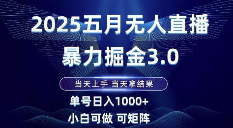 2025五月无人直播暴力掘金3.0，当天上手，当天拿结果，单号日入1k+小白可做可矩阵【揭秘】-鑫梵淘