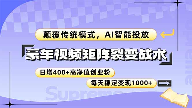 豪车视频矩阵裂变战术，颠覆传统模式，AI智能投放，日增400+高净值创业…-鑫梵淘