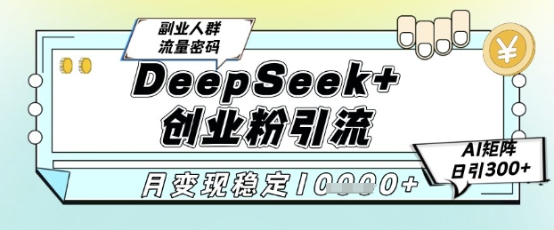 DeepSeek+创业粉精准引流，全新分享课4.0玩法，AI矩阵日引300+，多种变现方式，稳定月入1W-鑫梵淘