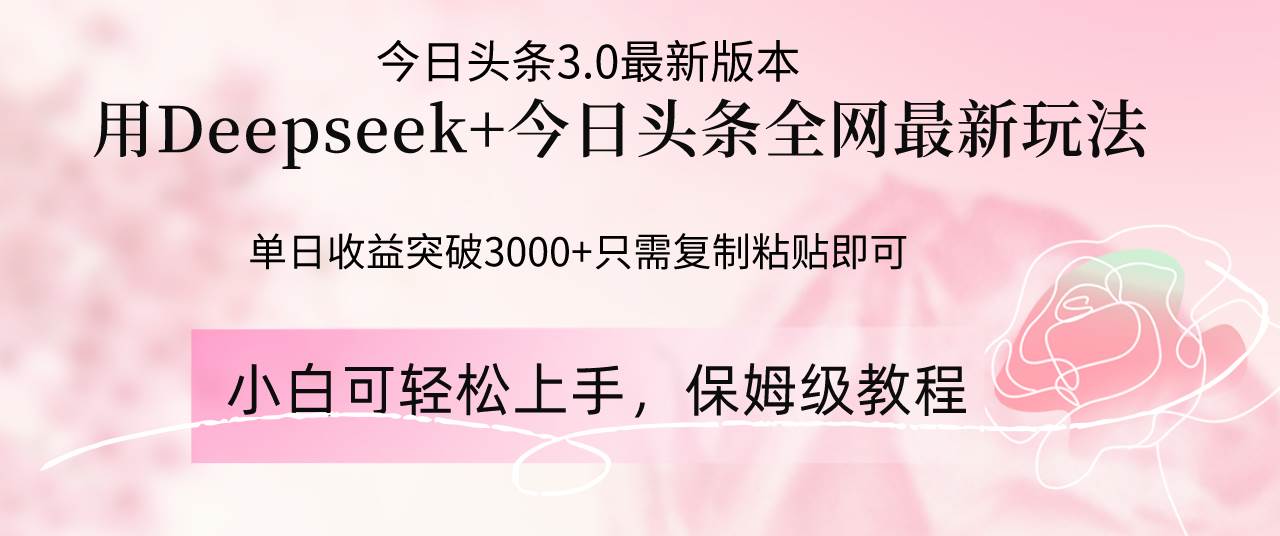 （14452期）Deepseek结合今日头条全网最新玩法，单日收益突破3000+，只需要简单的…-鑫梵淘