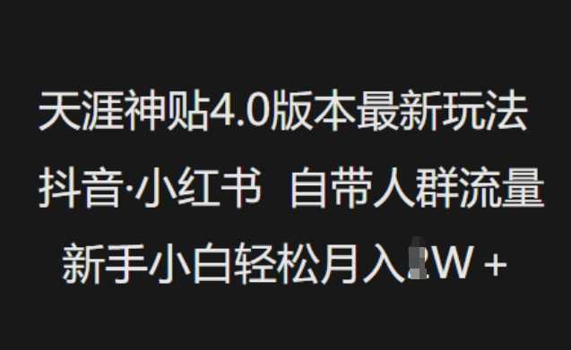 天涯神贴4.0版本最新玩法，抖音·小红书自带人群流量，新手小白轻松月入过W-鑫梵淘