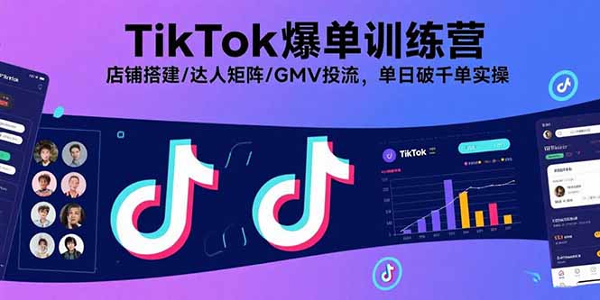 TikTok爆单训练营，店铺搭建/达人矩阵/GMV投流，单日破千单实操-鑫梵淘